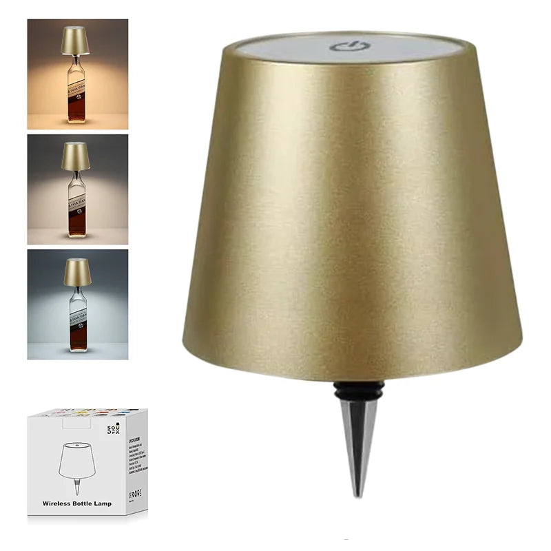 Lámpara de mesa inalámbrica para botellas, Control táctil de 3 colores y lámpara de noche con atenuación continua para Bar, botellas de vino, decoración de luces de escritorio