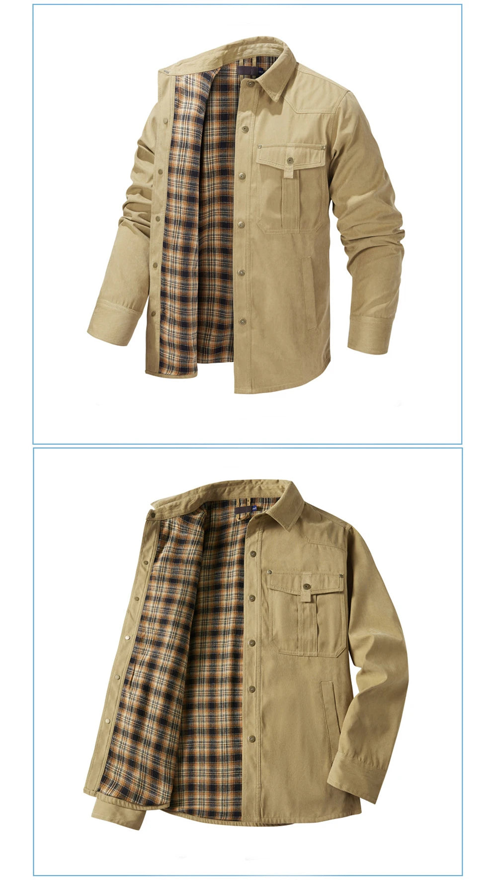 Primavera otoño hombres camisa de franela a cuadros chaqueta Casual hombres Retro solapa algodón camisas cálidas hombres chaqueta cortavientos táctica ropa