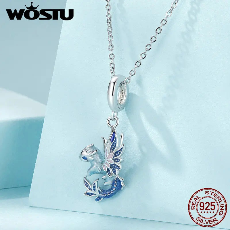 WOSTU-Colgante de estrella de dragón volador esmaltado de Plata de Ley 925, colgante de corazón, amor, supermomo, compatible con pulsera DIY, regalo para el día de la madre