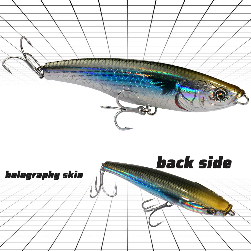Señuelo tipo lápiz que se hunde, 53g, 10,5 cm, anzuelo Popper para agua salada, Swimbait, Pesca de fundición larga, Wobbler, Pesca en el mar, Crankbait Gear, cebo de silicona