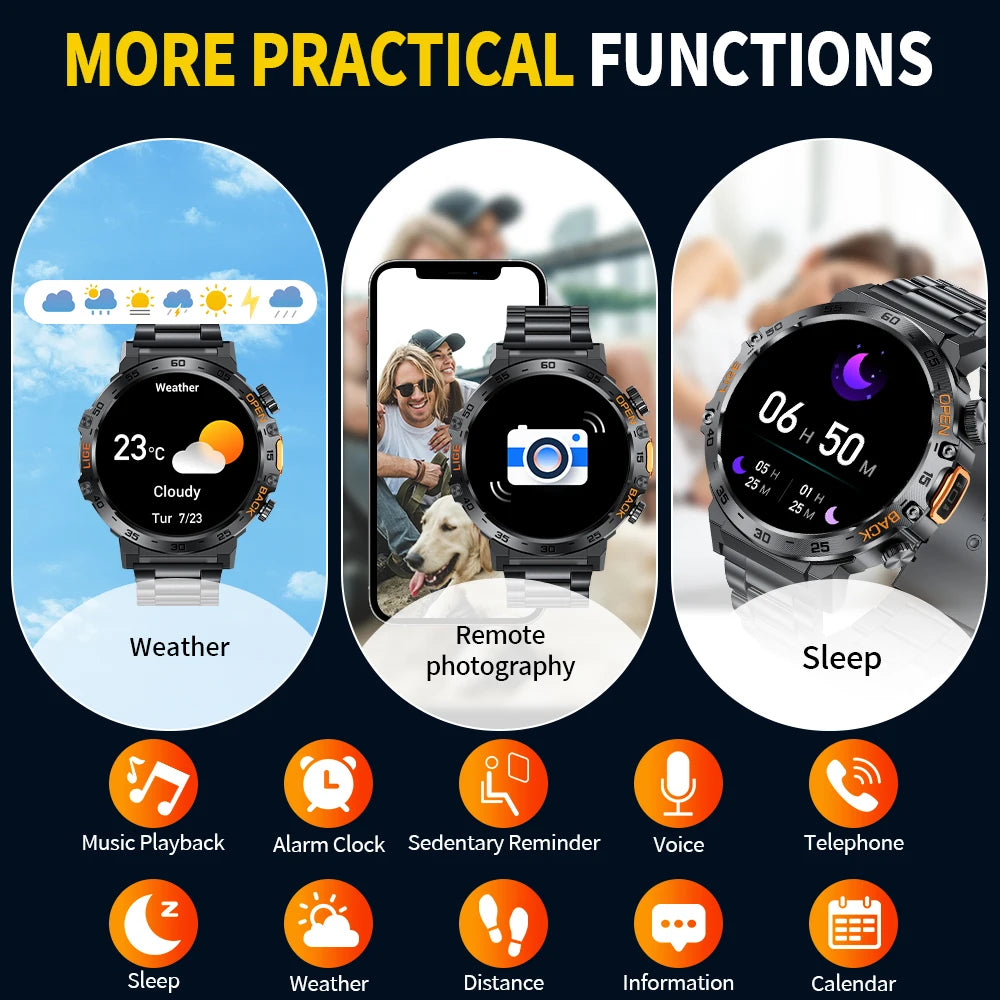LIGE 2024 reloj inteligente para hombres 360*360 pantalla AMOLED HD relojes deportivos impermeables para Fitness linterna nueva reloj inteligente para hombres para Andrio IOS