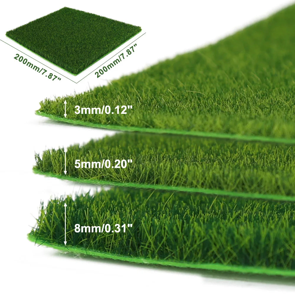 Evemodel-alfombrilla cuadrada para césped, 20cm x 20cm, 3mm, 5mm, 8mm de espesor, alfombra para césped Artificial para proyecto DIY, modelo de escena, diseño ferroviario, 1 ud.