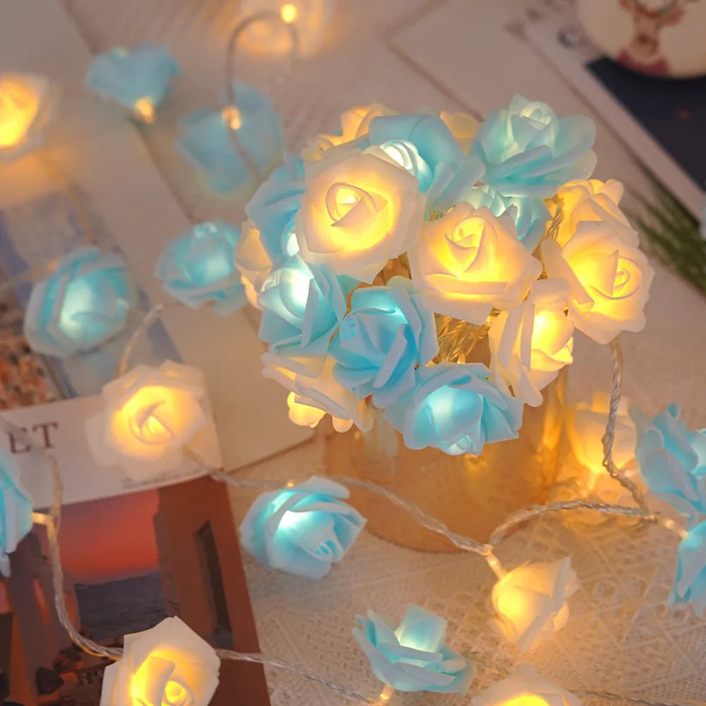 Guirnalda de Luces LED de 3m con 20 Rosas Artificiales, Funciona con Pilas, Decoración para Bodas, Habitaciones, Ramadán, Regalos para el Día de la Madre
