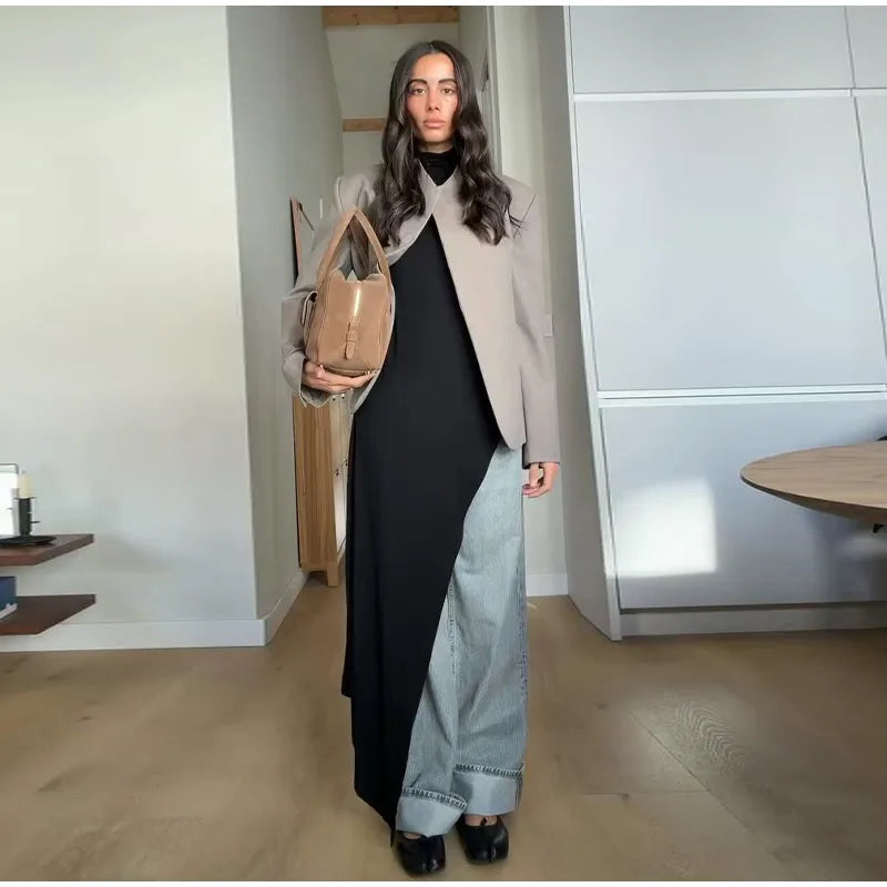 Vestido sin mangas con cuello colgante para mujer, vestido liso de satén con espalda descubierta, vestidos informales de oficina con tirantes finos, nueva Suite de primavera 2025