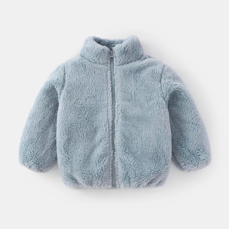 Abrigo de felpa de Color sólido para niños, chaqueta informal cálida para otoño e invierno, abrigo para niños, ropa para niños, prendas de vestir exteriores para niños pequeños