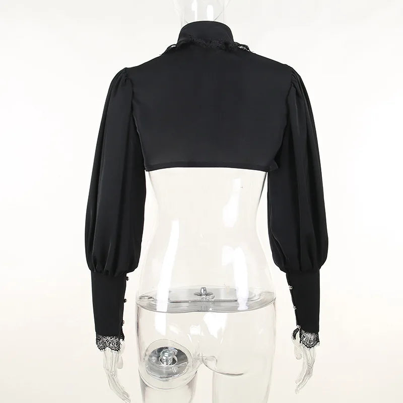 Blusa gótica con mangas abullonadas para Mujer, Top corto Sexy negro De manga larga para invierno, Blusas estéticas De hadas para Mujer De Moda 2022