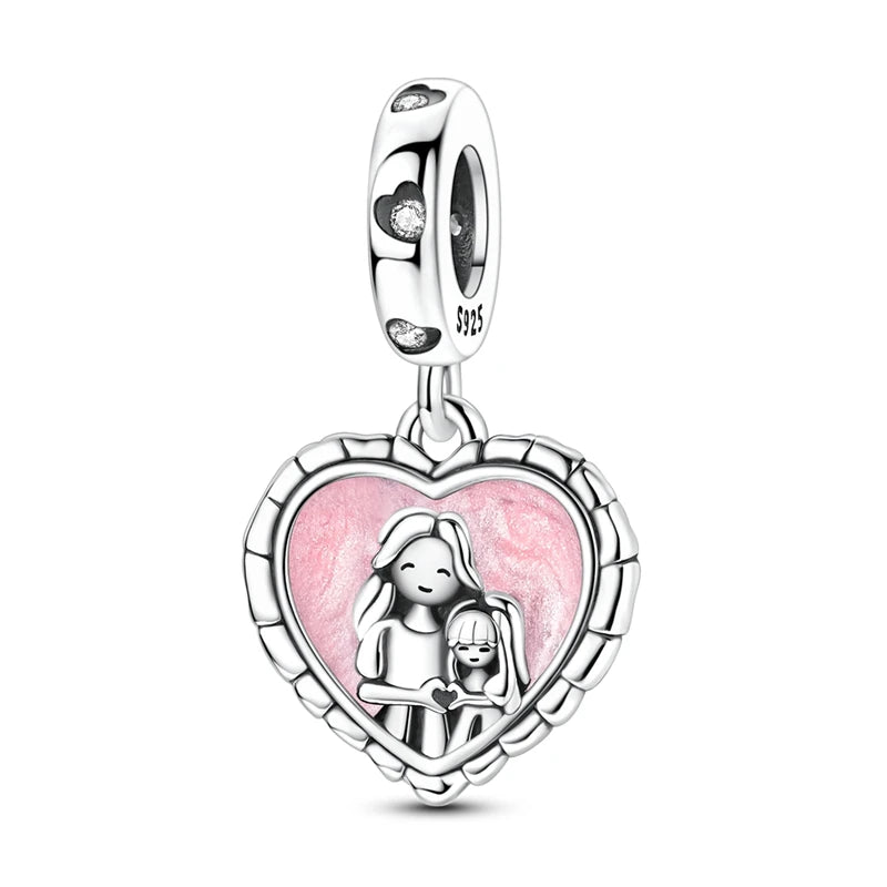 Abalorio de Plata de Ley 925 con Forma de Corazón y Cielo Estrellado, Abalorio Familiar de Madre, Hija e Hermana, Compatible con Pulseras, Colgante, Joyería DIY para Mujer, Regalo