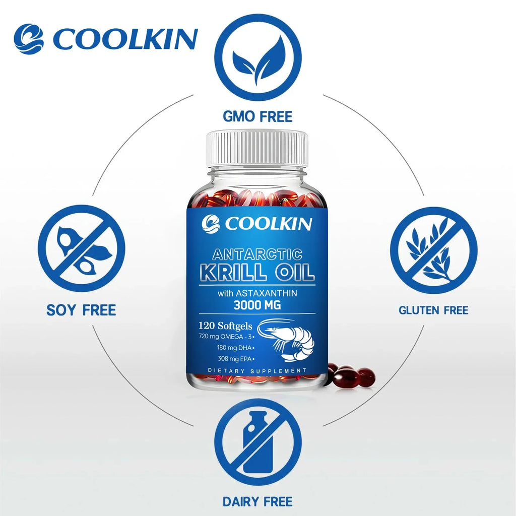 Aceite de Krill Antártico 3000mg - Omega-3 EPA, DHA, Astaxantina Natural, Máxima Fuerza para la Salud del Corazón y las Articulaciones
