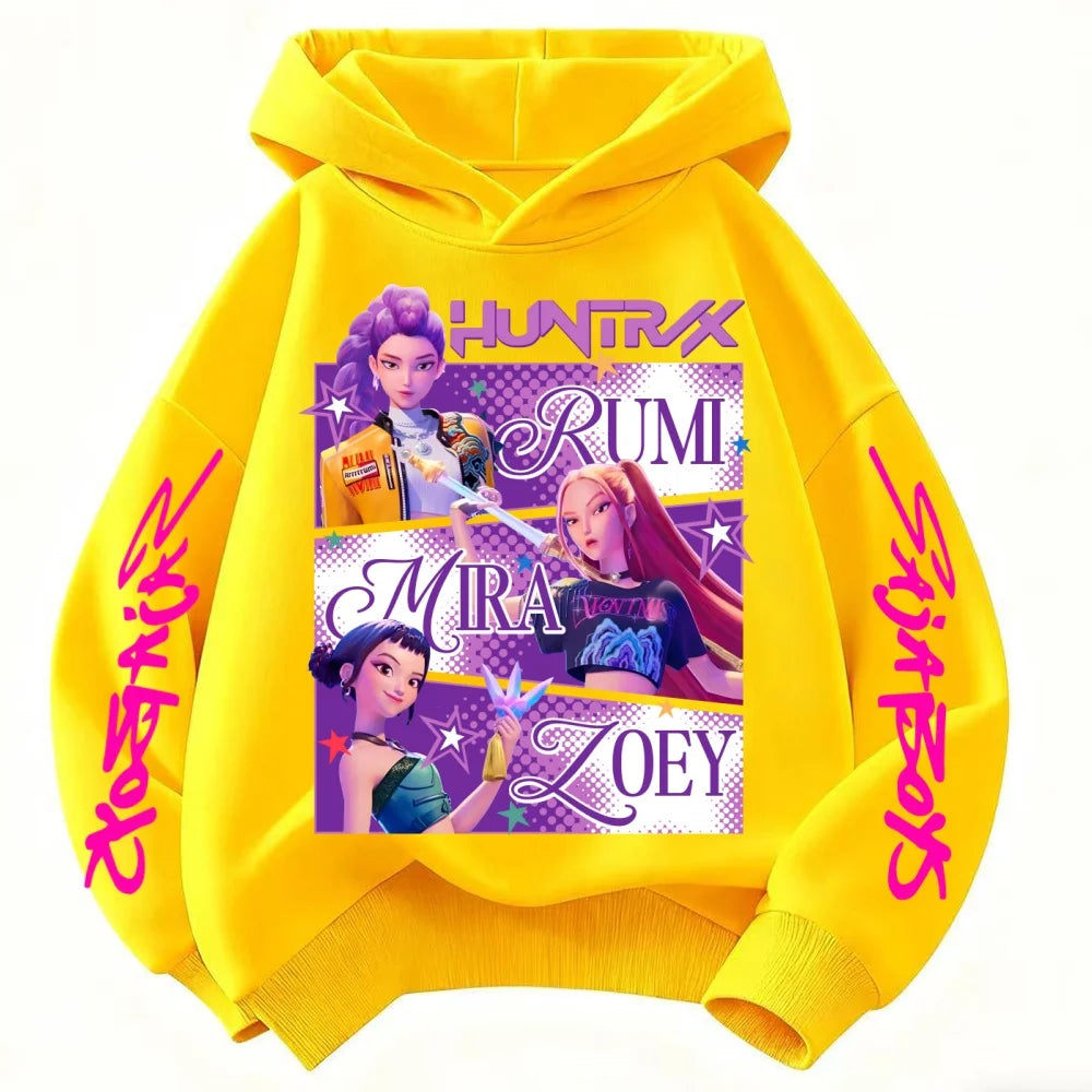Sudadera con capucha Huntrix KPop Dem on Hunters para niños y niñas (estilo princesa) y niños (diseño moderno), se adapta como una sudadera infantil.