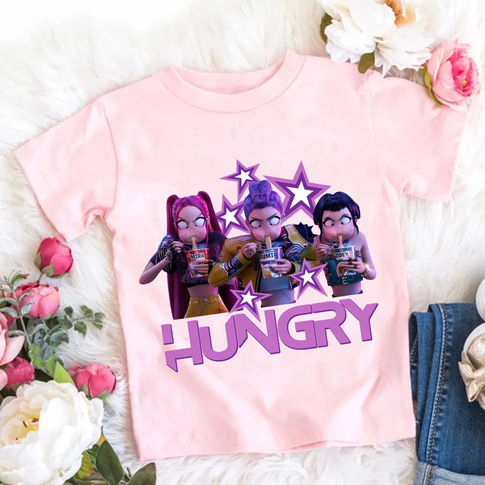 Camiseta de Algodón Suave para Niñas, Diseño de la Película 2026, Ropa Infantil, Regalos para Fans del K-Pop Demon Hunters, Ropa para Niños, Tops Casuales a la Moda
