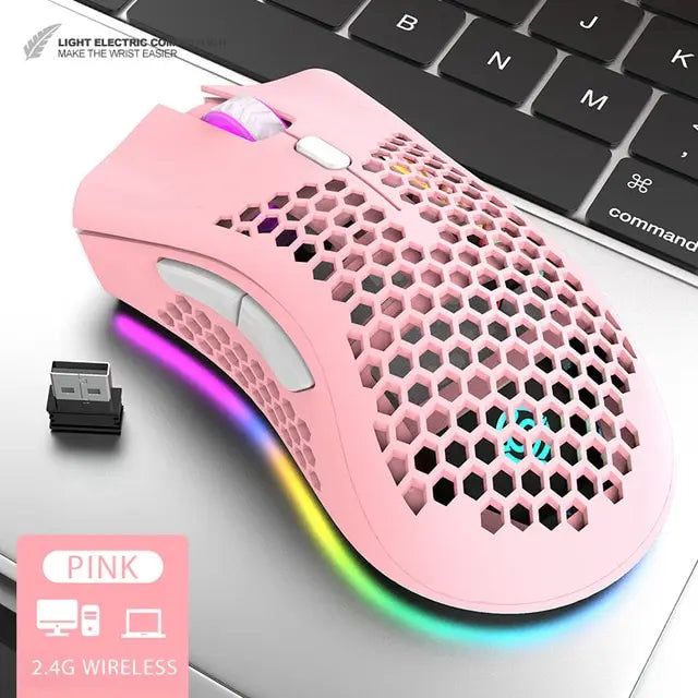 Ratón inalámbrico BM600 para juegos, periférico con luz RGB, recargable por USB, 2,4G, bonito