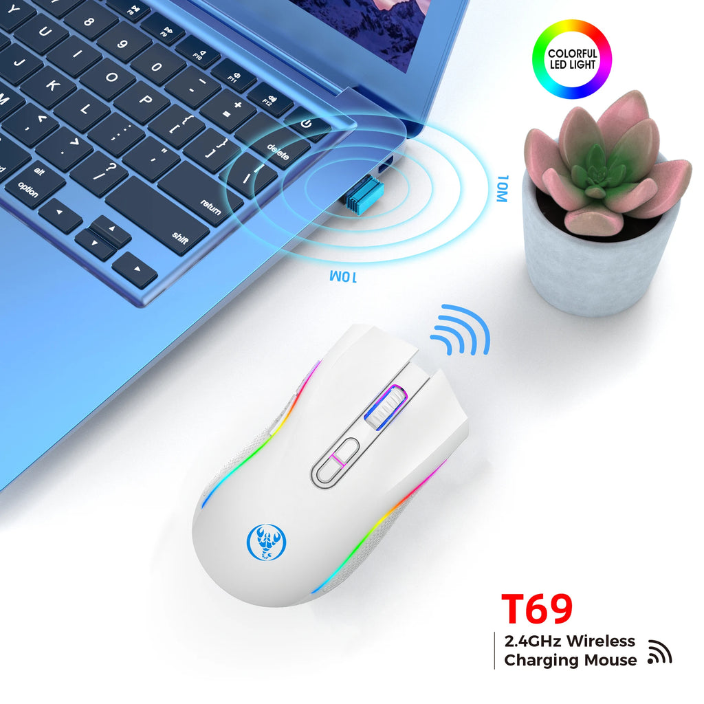 Ratón para juegos RGB inalámbrico recargable 2,4G, ratón retroiluminado ergonómico para juegos para ordenador portátil y PC