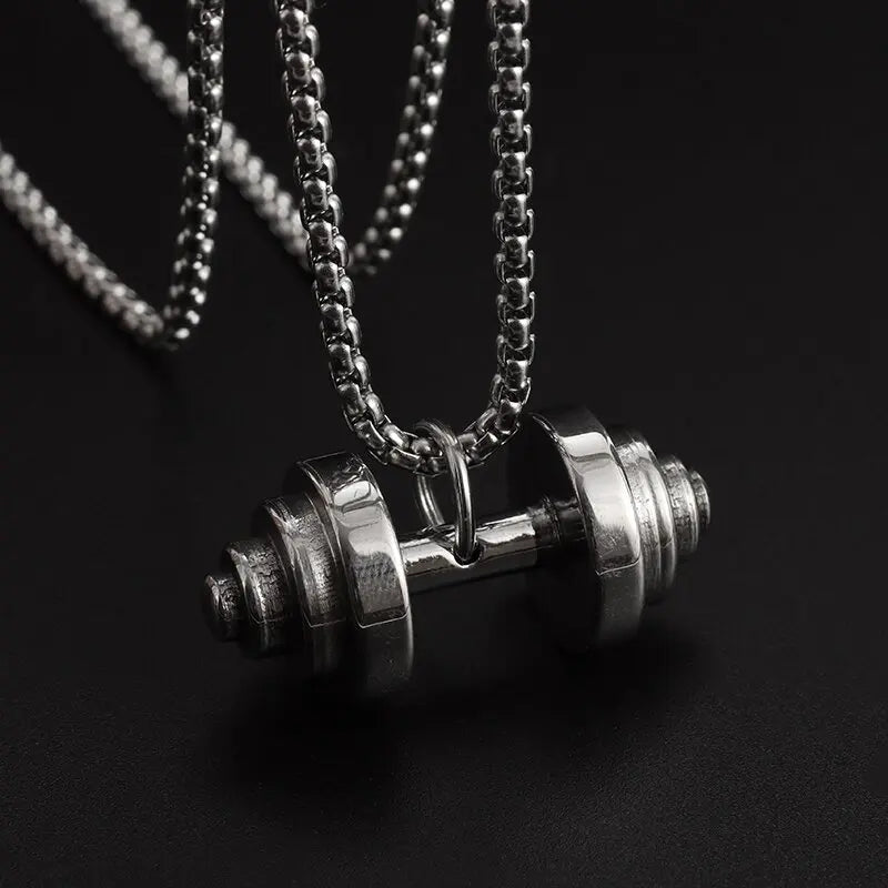 Colgante de mancuernas de levantamiento de pesas de acero inoxidable para hombre musculoso, collar de barra para culturismo, joyería deportiva para gimnasio para mujer