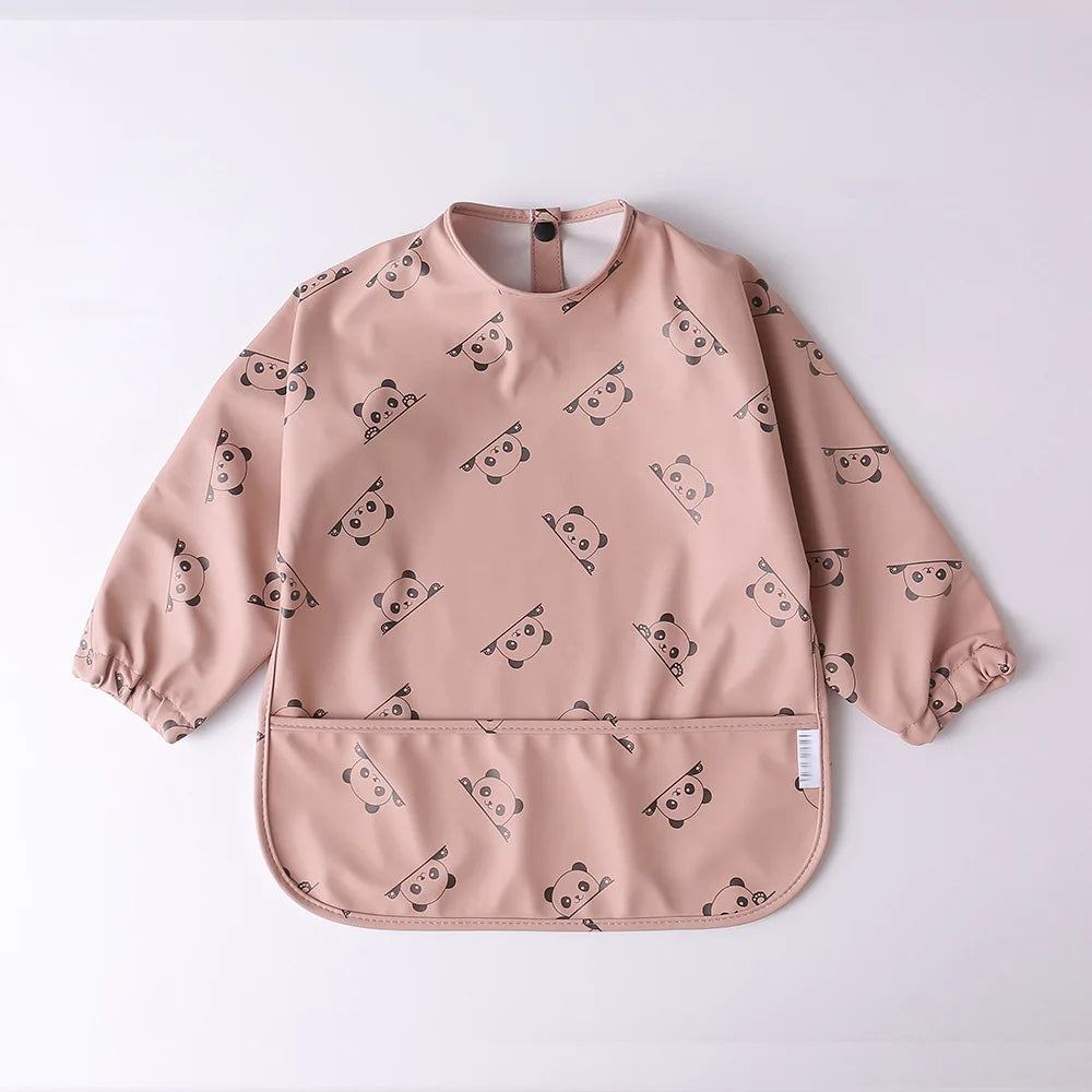 Bufanda de manga larga para bebés y niños pequeños, bata artística impermeable, babero para alimentar, delantal con bolsillo, Baberos Bandana de tela para eructar para niños y niñas