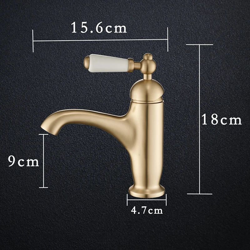 Grifo de lavabo de un solo mango de latón retro, grifo de lavabo con mango de cerámica perfecto para gabinetes de baño, mezcla de agua fría y caliente