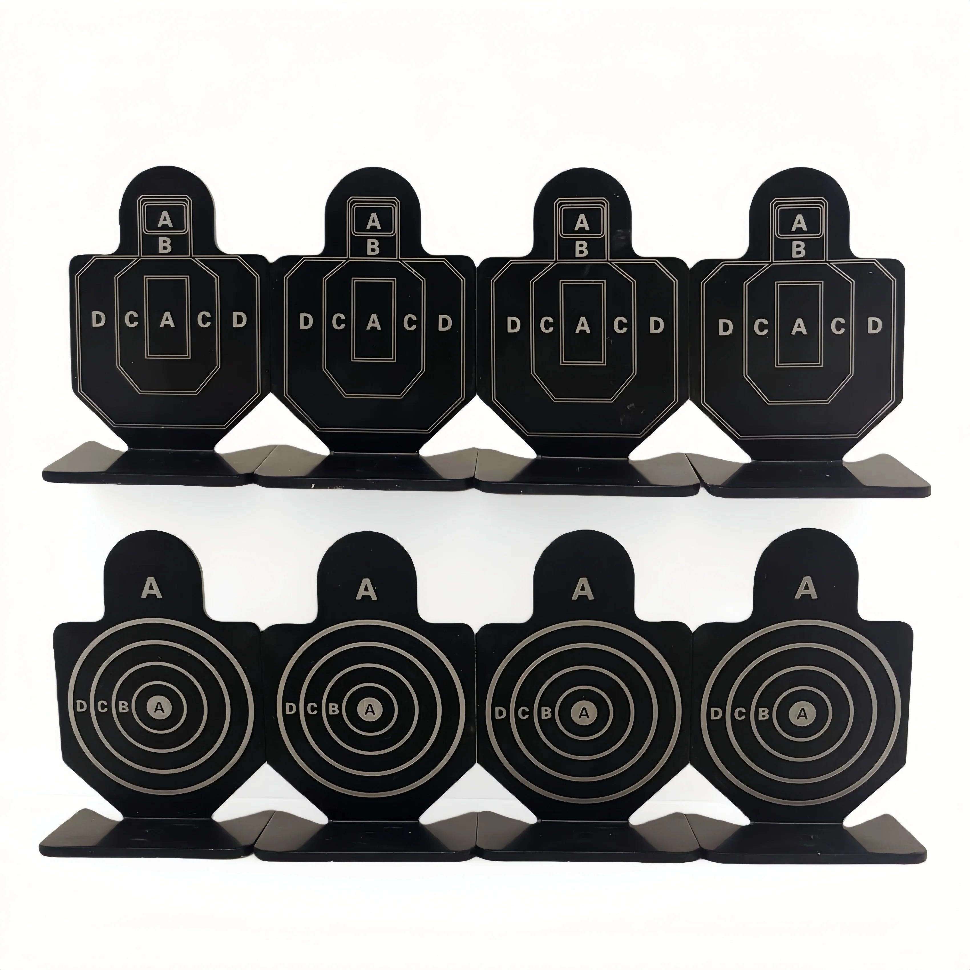 Paquete de 4 objetivos de tiro de metal reutilizables de 2,36 x 1,57 pulgadas: objetivos Bullseye y silueta para práctica de tiro (uso en interiores/exteriores)