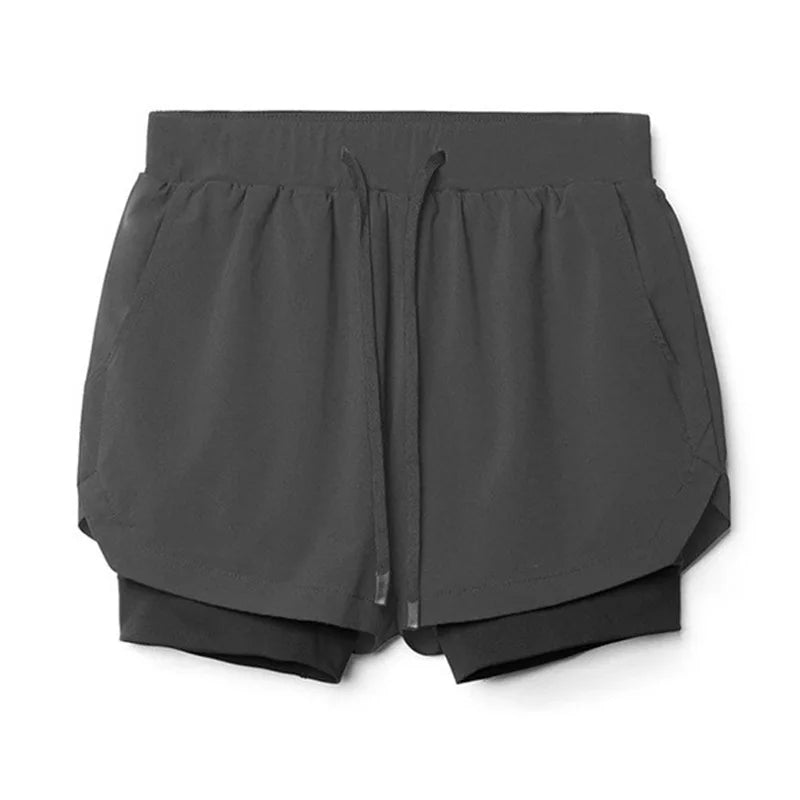 2025 nuevos pantalones cortos deportivos transpirables de doble capa gimnasios Fitness culturismo entrenamiento playa de secado rápido 2 en 1 pantalones cortos para correr para hombre