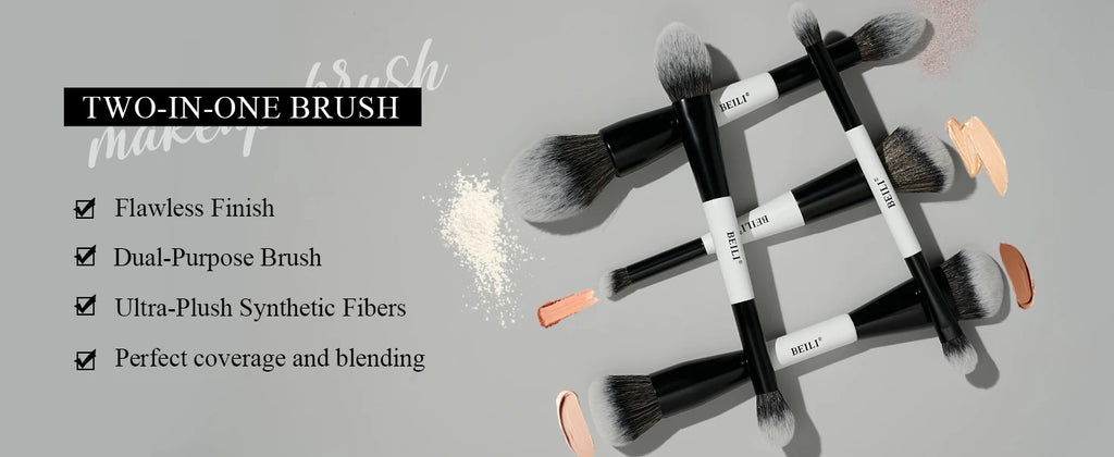 BEILI-Juego de brochas de maquillaje de doble punta, profesional, 12 Uds., contorno vegano, base en polvo, bronceador de cejas, Kit de cosméticos