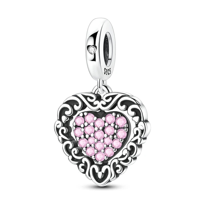 Abalorio de Plata de Ley 925 con Forma de Corazón y Cielo Estrellado, Abalorio Familiar de Madre, Hija e Hermana, Compatible con Pulseras, Colgante, Joyería DIY para Mujer, Regalo