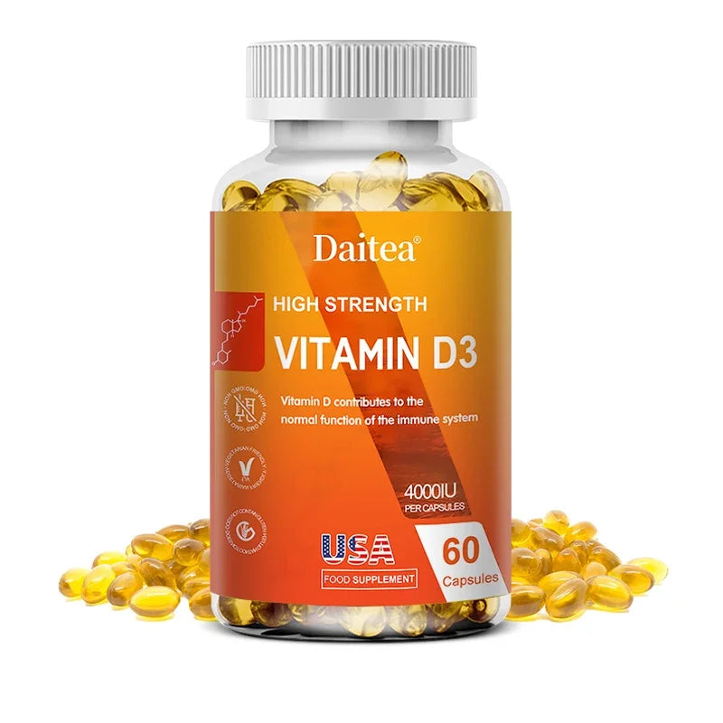 Cápsulas de vitamina D3 4000IU proporcionan inmune, apoyo óseo, promover la absorción de calcio, promueve la salud muscular, el sistema nervioso