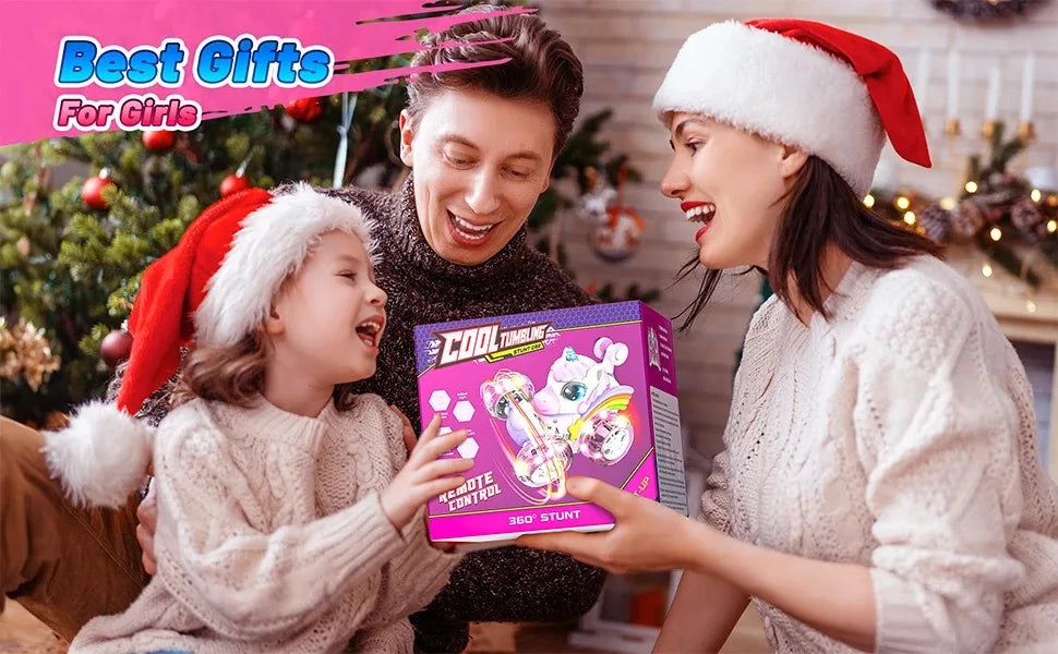 Coche teledirigido unicornio para niñas, 360 °   Coches RC acrobáticos giratorios 4WD con luces lindas, juguetes recargables para niños para regalos de cumpleaños