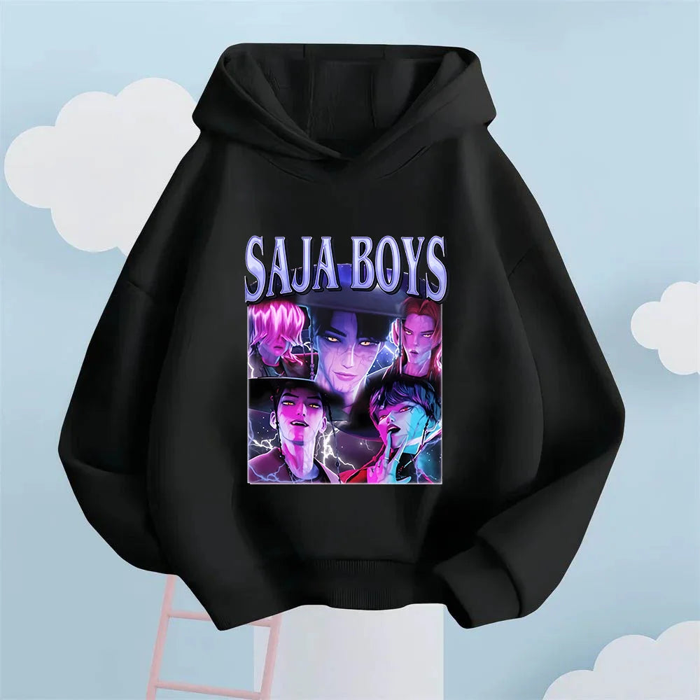 Sudadera con capucha Kpop para hombre y mujer. Esta sudadera con capucha para niños con el estampado Saja es una prenda cómoda y cálida.