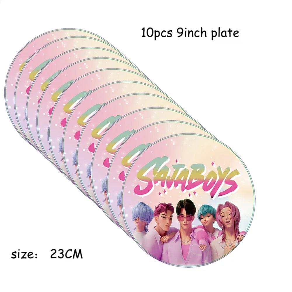 Vajilla desechable para fiesta temática de cazadores de demonios k-pop, plato con bandera de cazador, globo, decoración de cazadores, suministros para fiesta de cumpleaños