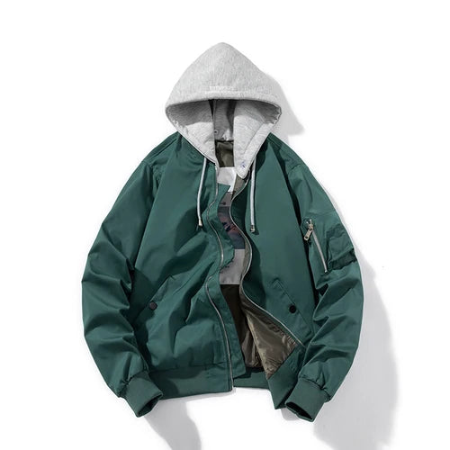 Chaqueta Bomber para hombre y mujer, chaqueta de piloto lisa de otoño e invierno, abrigo de béisbol con capucha Vintage a la moda, cortavientos informal, rojo, rosa, Borgoña
