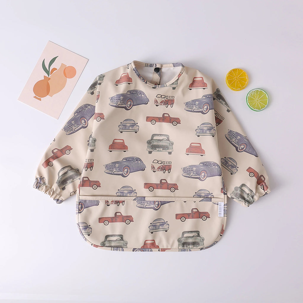 Bufanda de manga larga para bebés y niños pequeños, bata artística impermeable, babero para alimentar, delantal con bolsillo, Baberos Bandana de tela para eructar para niños y niñas