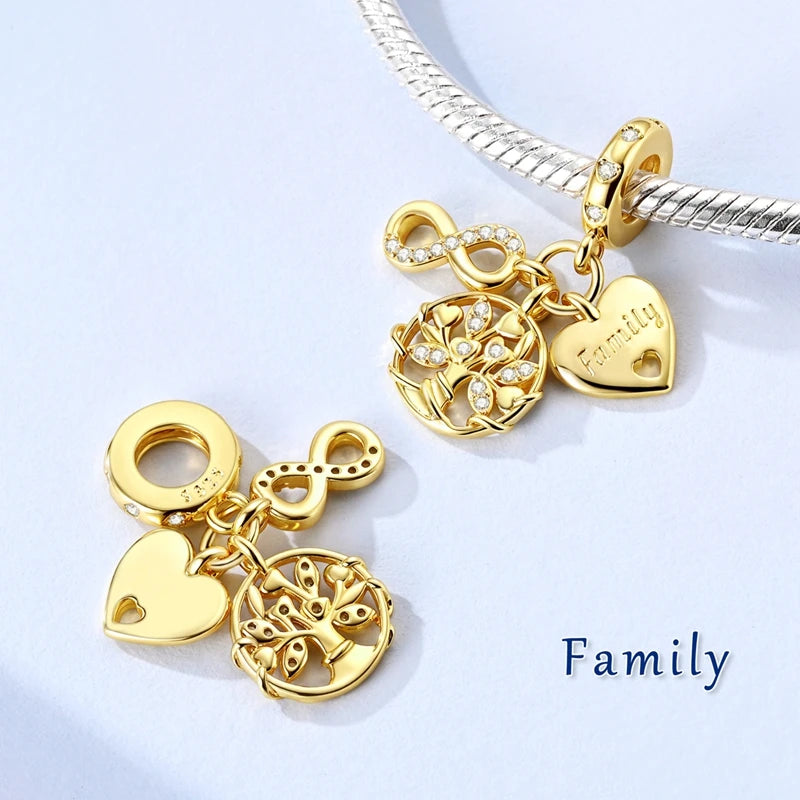 Abalorio de Plata de Ley 925 con Forma de Corazón y Cielo Estrellado, Abalorio Familiar de Madre, Hija e Hermana, Compatible con Pulseras, Colgante, Joyería DIY para Mujer, Regalo