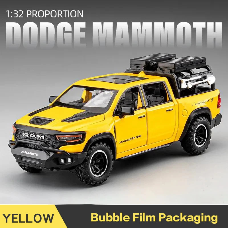 1:32 Dodge RAM Mammoth camioneta todoterreno aleación coche de juguete modelo sonido y luz colección regalo para niños chico