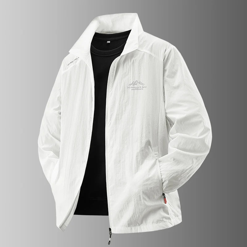 2025 Chaqueta de protección solar de verano para hombre, ultraligera, fina, agradable a la piel, transpirable, a prueba de rayos UV, abrigo protector solar de seda helada para pesca