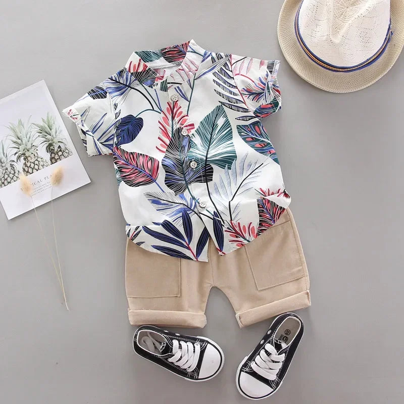 Conjunto de ropa de bebé de 2 uds., trajes infantiles para niños, ropa para niños, traje de moda para bebé, conjunto de ropa informal de verano, pantalones cortos superiores