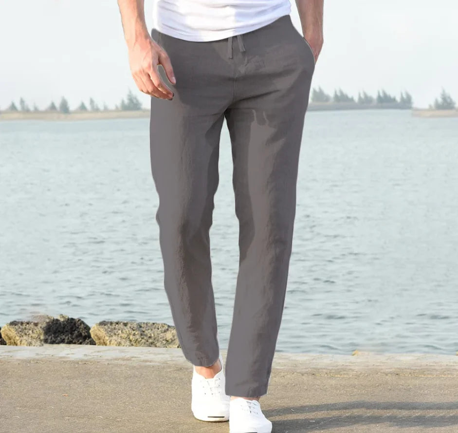 Pantalón de algodón para hombre, corte recto, ligero, transpirable, cómodo, estilo playero, color liso, pantalón deportivo