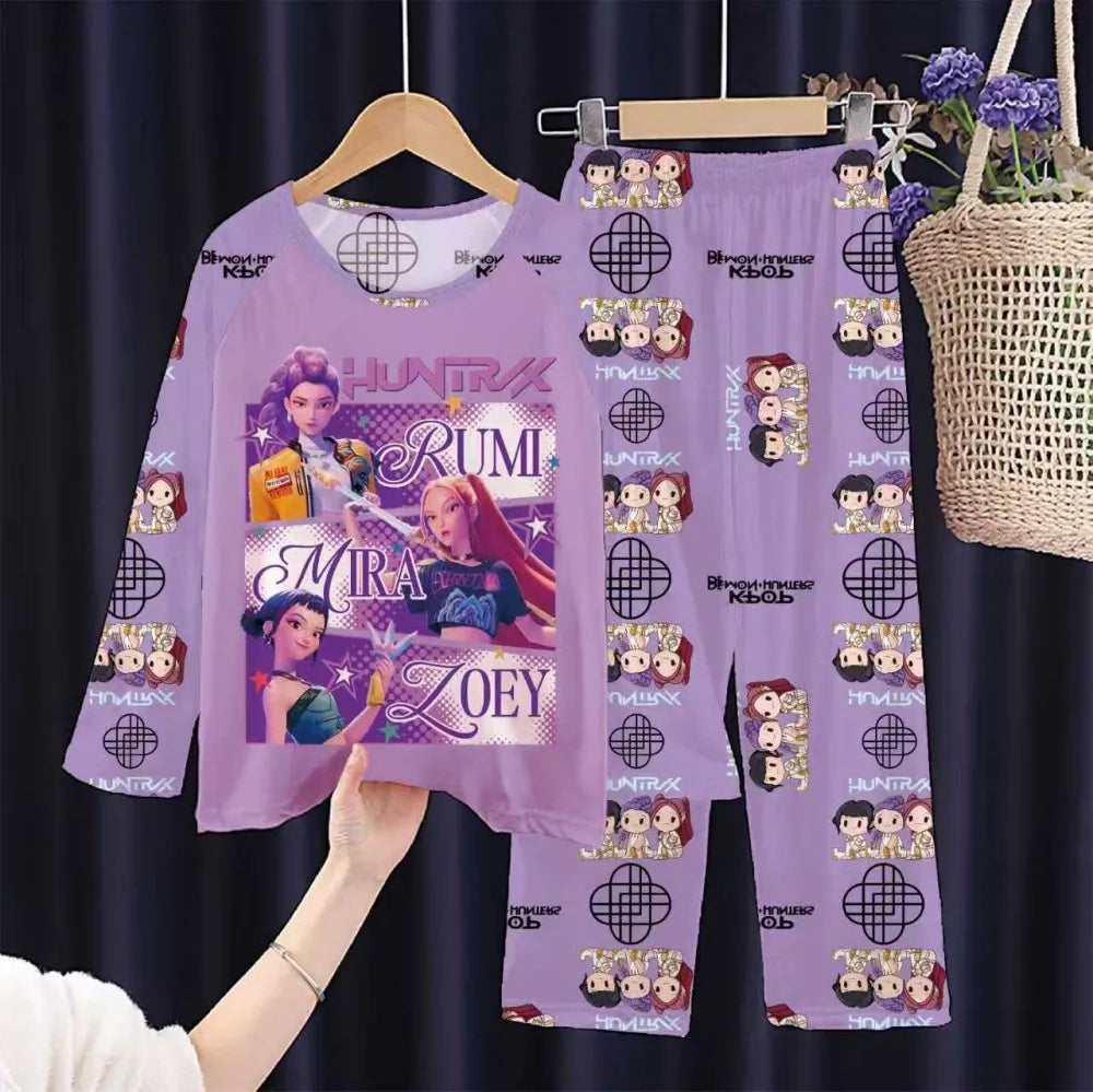 2 unid/set conjunto de pijamas para niño niña niños de 3 a 4 5 6 7 8 9 10 11 12 años de manga larga Kpop Demon Hunters Pijama ropa para niños