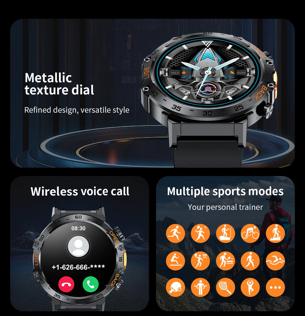 LIGE 2024 reloj inteligente para hombres 360*360 pantalla AMOLED HD relojes deportivos impermeables para Fitness linterna nueva reloj inteligente para hombres para Andrio IOS