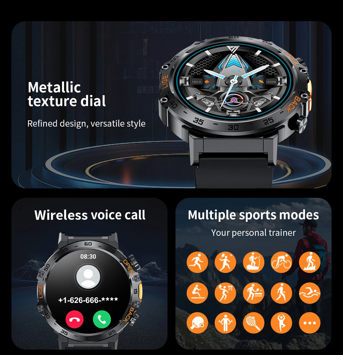 LIGE 2024 reloj inteligente para hombres 360*360 pantalla AMOLED HD relojes deportivos impermeables para Fitness linterna nueva reloj inteligente para hombres para Andrio IOS