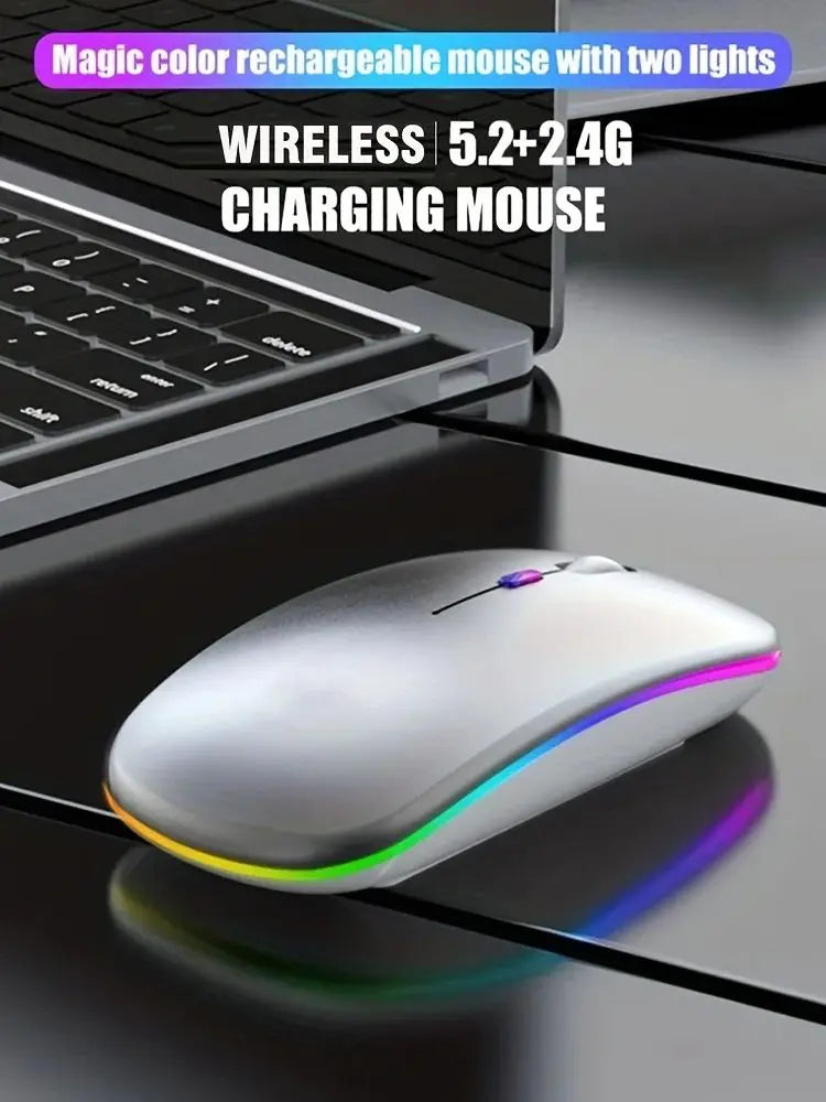 Ratón inalámbrico de 2,4 GHz, recargable por Bluetooth, silencioso, ergonómico, para juegos, con retroiluminación USB, ratón de 1600DPI para PC y portátiles