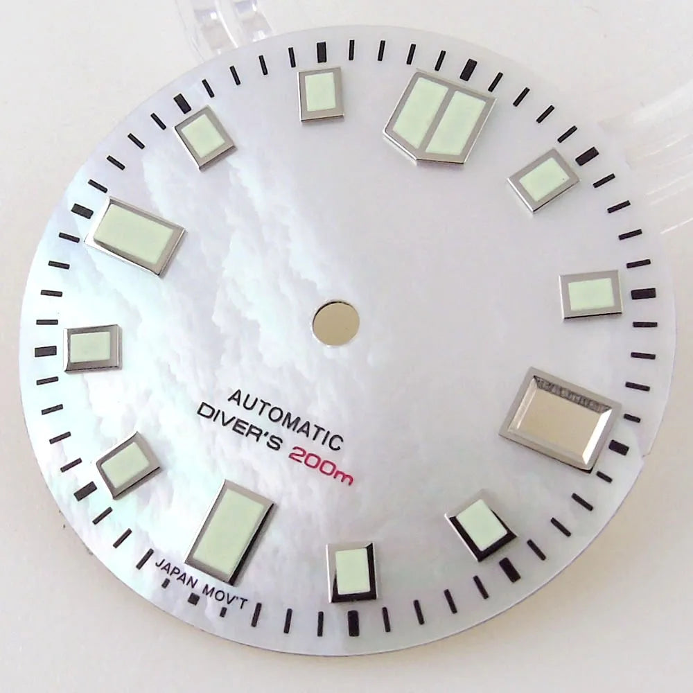 Reloj de nácar blanco y negro de 29mm, esfera con abertura para fecha, ajuste luminoso verde NH35 NH35A NH36, movimiento automático