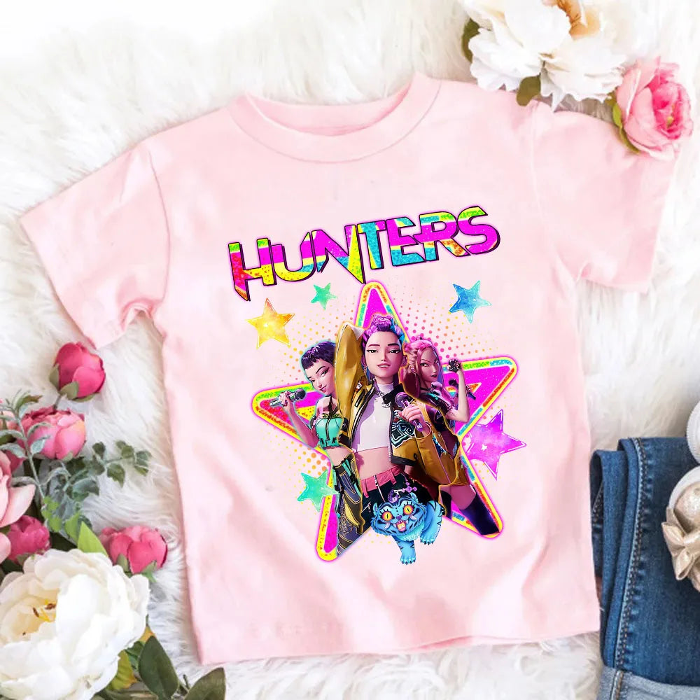 Camiseta de Algodón Suave para Niñas, Diseño de la Película 2026, Ropa Infantil, Regalos para Fans del K-Pop Demon Hunters, Ropa para Niños, Tops Casuales a la Moda