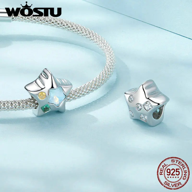 WOSTU-Colgante de estrella de dragón volador esmaltado de Plata de Ley 925, colgante de corazón, amor, supermomo, compatible con pulsera DIY, regalo para el día de la madre