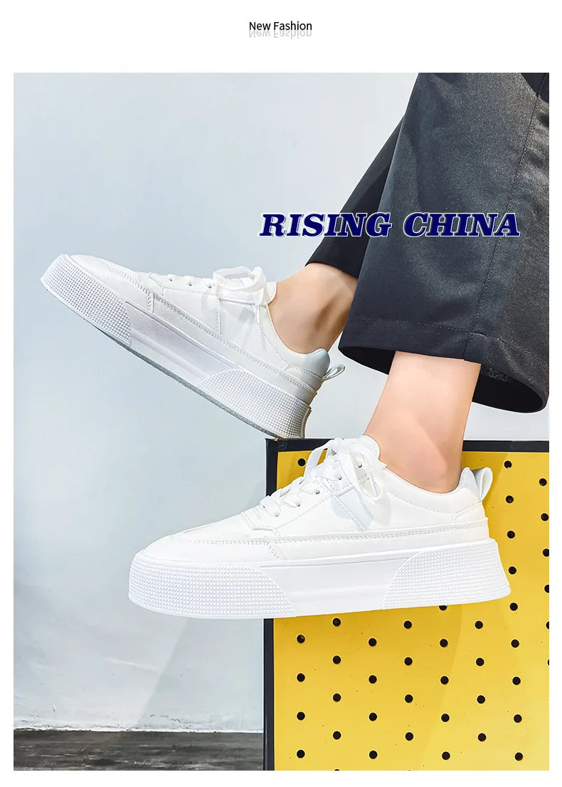 Zapatos blancos para hombre, zapatillas informales de cuero, zapatos de plataforma de tendencia, zapatos vulcanizados cómodos para hombre, Tenis masculinos blancos