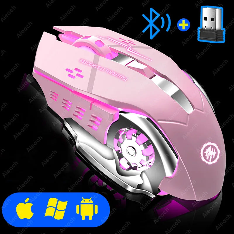 Ratón inalámbrico para juegos Bluetooth 2,4g USB recargable ergonómico diseño de retroiluminación mecánica para ordenador portátil PC Gamer