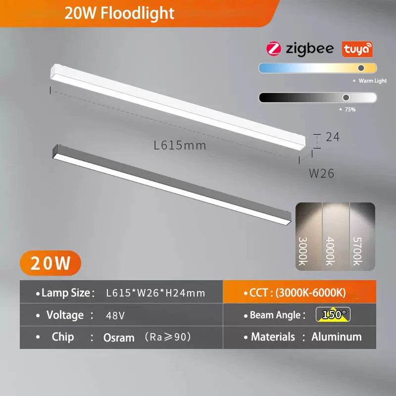 Sistema de luz de pista magnética de montaje en superficie de techo regulable Tuya Zigbee inteligente fino de 6MM lámpara delgada blanca y negra segura DC48V para el hogar