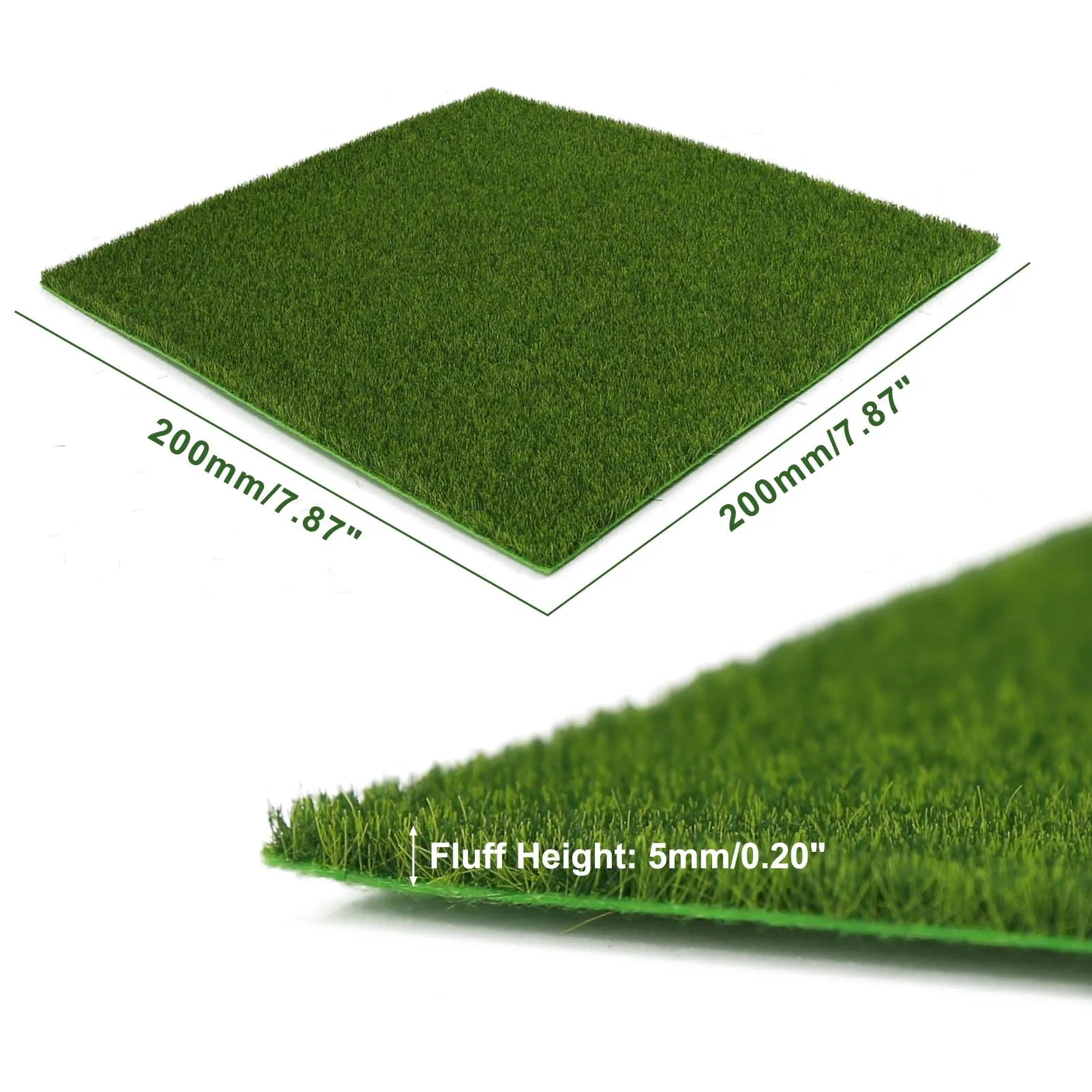 Evemodel-alfombrilla cuadrada para césped, 20cm x 20cm, 3mm, 5mm, 8mm de espesor, alfombra para césped Artificial para proyecto DIY, modelo de escena, diseño ferroviario, 1 ud.