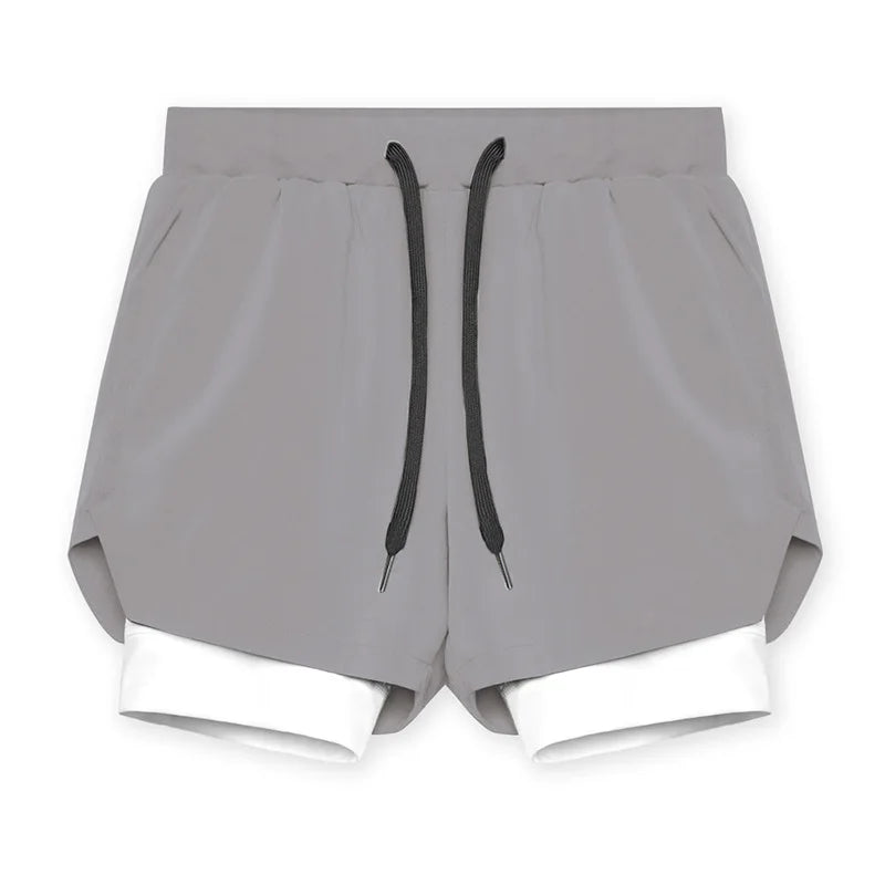 2025 nuevos pantalones cortos deportivos transpirables de doble capa gimnasios Fitness culturismo entrenamiento playa de secado rápido 2 en 1 pantalones cortos para correr para hombre