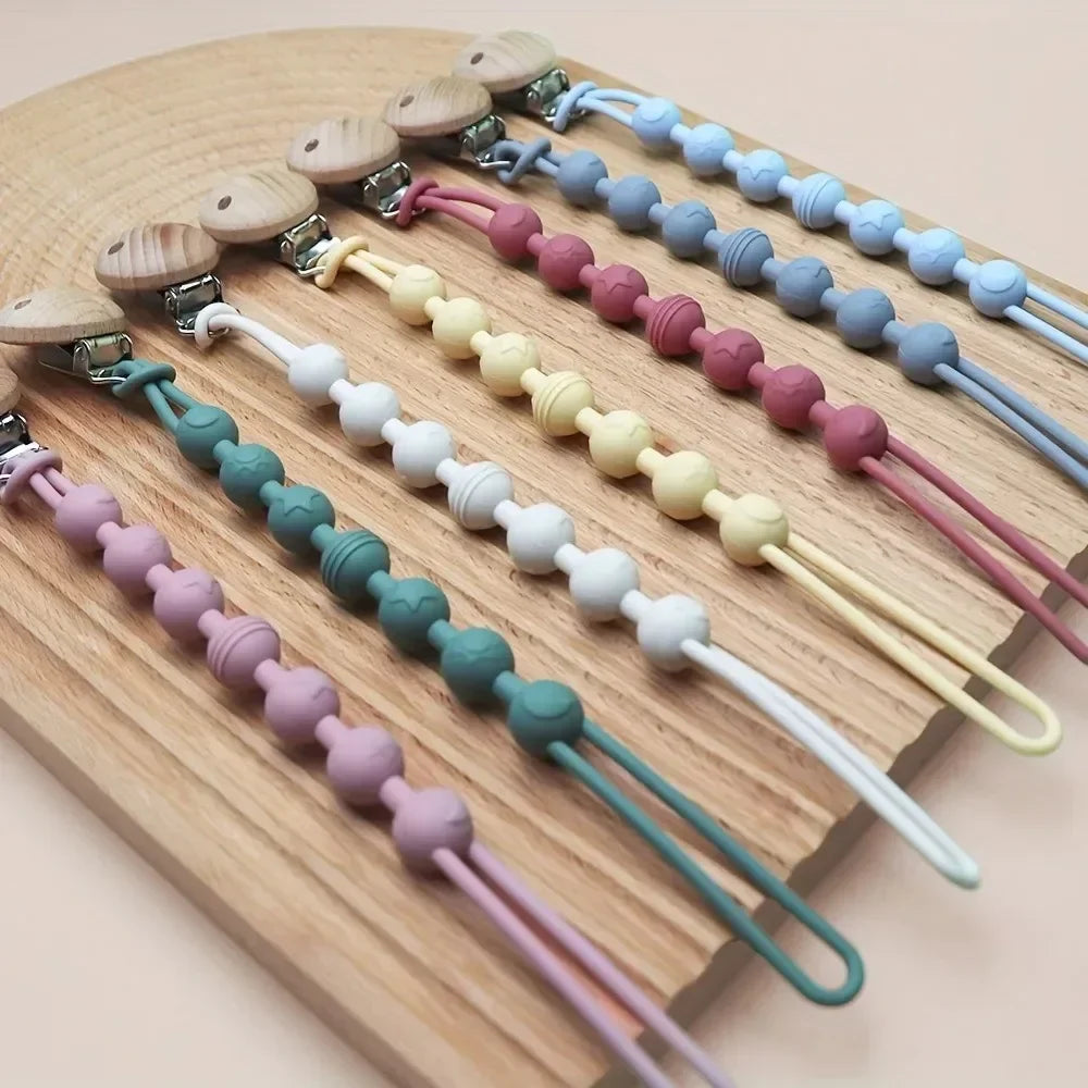 Clips para Chupetes de Bebé, Cadena de Silicona Integrada para Chupetes, Mordedor, Juguetes para la Dentición, Clip para Chupetes, Cadena con Clip, Regalo para Bebé