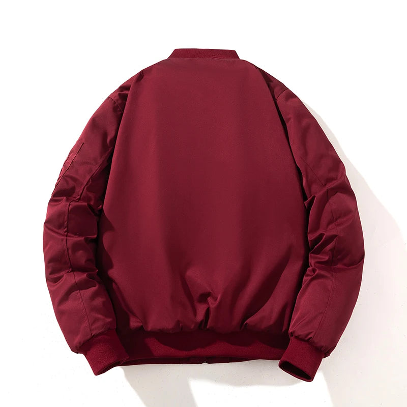 Chaqueta Bomber para hombre y mujer, chaqueta de piloto lisa de otoño e invierno, abrigo de béisbol con capucha Vintage a la moda, cortavientos informal, rojo, rosa, Borgoña