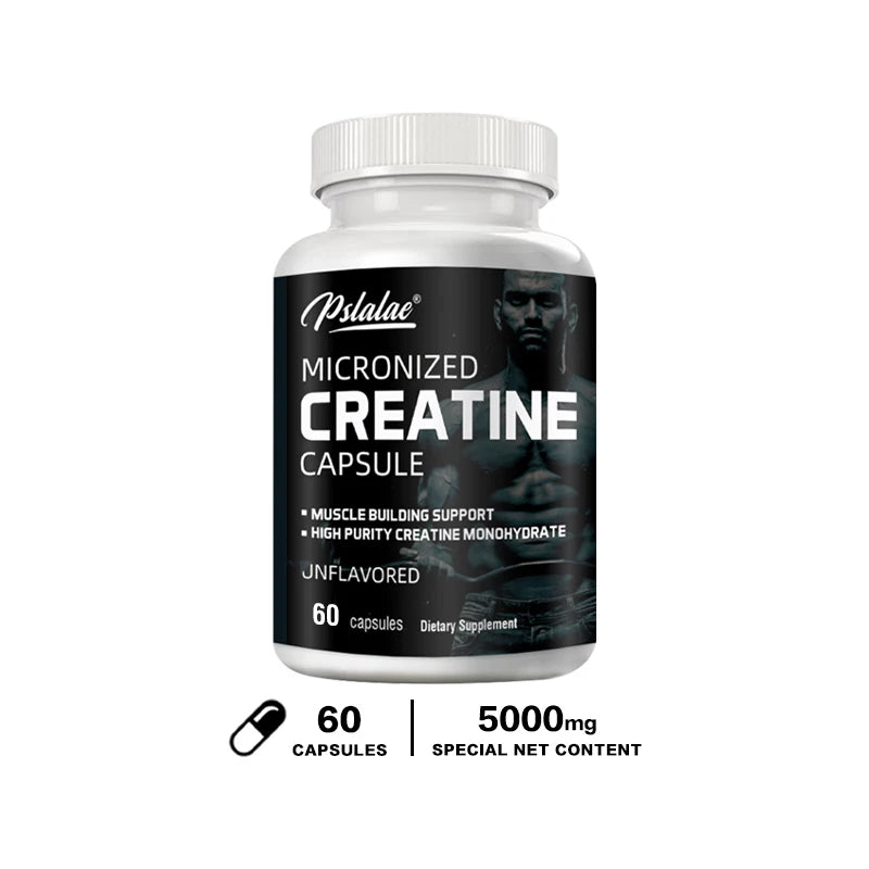 Polvo de creatina micronizada (5000 mg) Polvo de monohidrato de creatina, sin sabor, acariable cetogénico, sin OGM 120 cápsulas