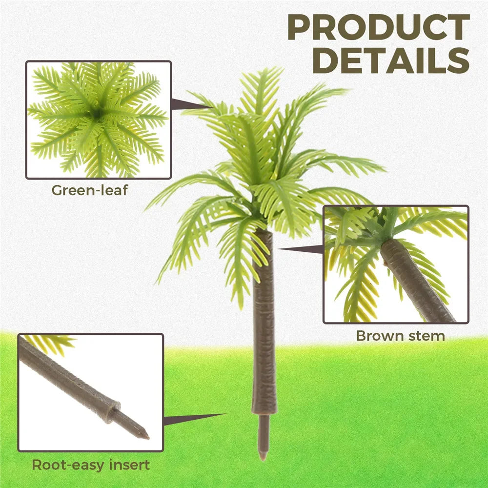 20 piezas Mini árboles modelo de palma de coco 3/4, 5/5,5/7cm plástico Artificial selva Diorama edificio ferrocarril DIY Micro juguetes de diseño